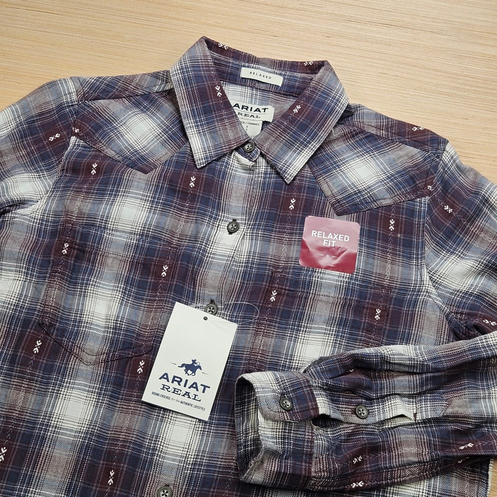Ariat Real Billie Jean LS Shirt Womens S Folkstone Plaid Western Relaxed Fit NEW